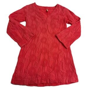 Helen‎ Jon Cover Up Womens XS Pink Tunic Embroidered V Neck Cotton Swim Coastal